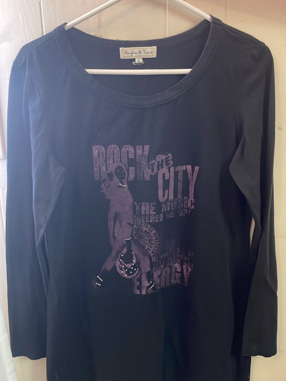 Girls' 'Rock the City' Graphic Long Sleeve Tee - Black